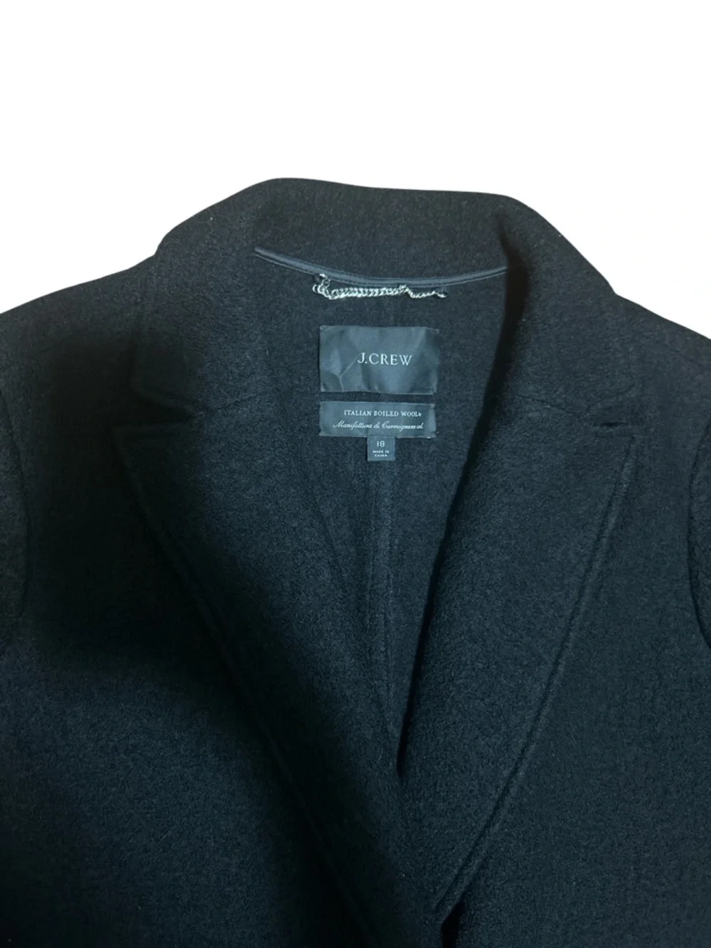J.Crew Italian Boiled Wool Black Double Breasted Coat Size 18